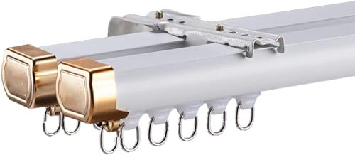 Doppel-Vorhangschienen-Set für Decken- oder Wandmontage, individuelle Länge, Aluminiumschienen für Zuhause, Erkerfenster, Raumteiler, doppellagiges Design