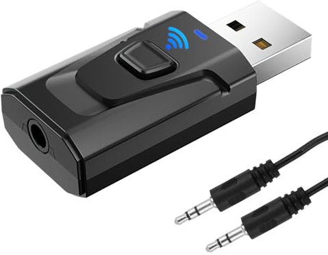LANAFAY USB Bluetooth 5.0 Adapter with 3.5mm AUX, 4-in-1 Car Bluetooth Aux Adapter, Wireless Audio Transmitter Receiver Adapter, Plug and Play Bluetooth AUX Adapter for TV/Home Audio System