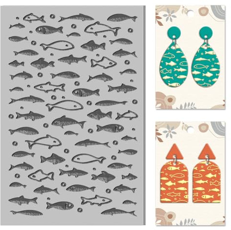 CHGCRAFT Small Fish Animal Clay Texture Mat Polymer Clay Texture Sheets DIY Tools for Clay Pottery Earring Jewelry Making Stamp Engraving Machines, Fish, 3.9x2.6x0.1inch