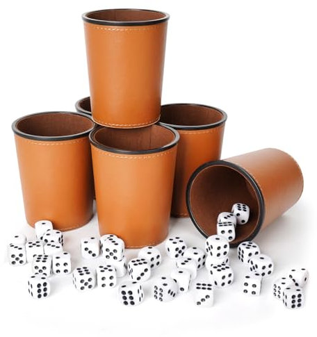 LURICO Würfelbecher Set 6, Schocken Set, mit 6 Würfelbecher Leder Set und 36 Würfeln (16 mm), Schockbesteck Leder, für Bar-Party Würfelspiele