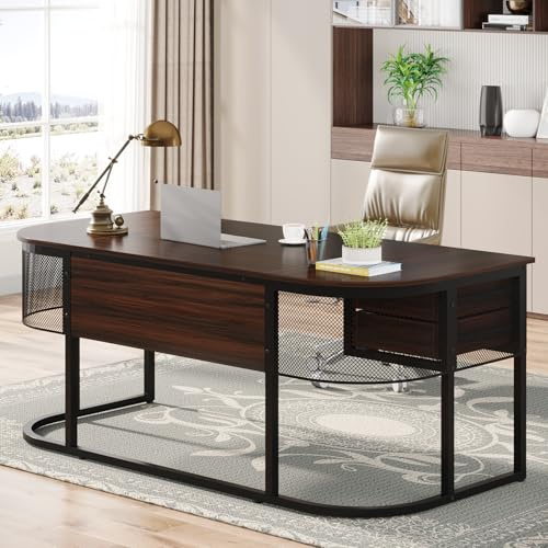 Tribesigns Executive Schreibtisch, 160 x 80 x 75 cm, Walnuss Dunkel, 4 Schubladen, Industriell, Kratzfest, Home Office, Arbeitsplatz