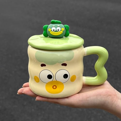 Taza Matcha con tapa, tazas de café de cerámica, taza linda, taza de café de 400 ml, taza de café, taza divertida, regalo de cumpleaños para mujeres, hombres, novios, niños
