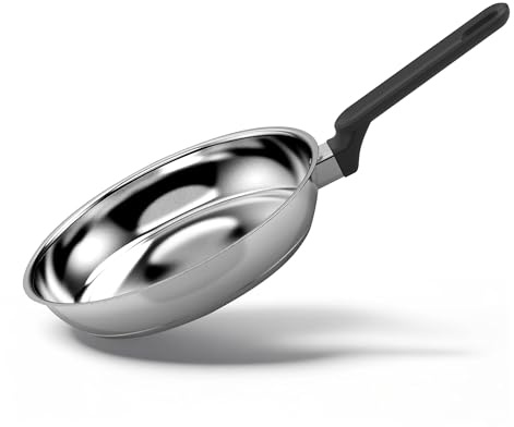 Karinear Frying Pan, 22 cm, Stainless Steel Pan, Non-Stick, Silver for Induction,Ceramic and Gas Hob