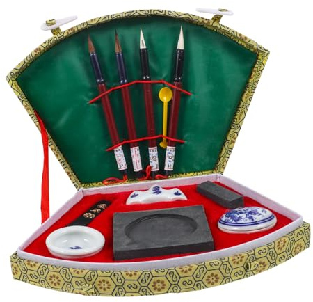 DIYEAH Kit Calligraphie Chinoise Complet Avec Pinceaux Pierres À Encre En Céramique Et Boîte De Rangement Ensemble De Calligraphie Pour Débutants Et Amateurs D'Écriture Traditionnelle