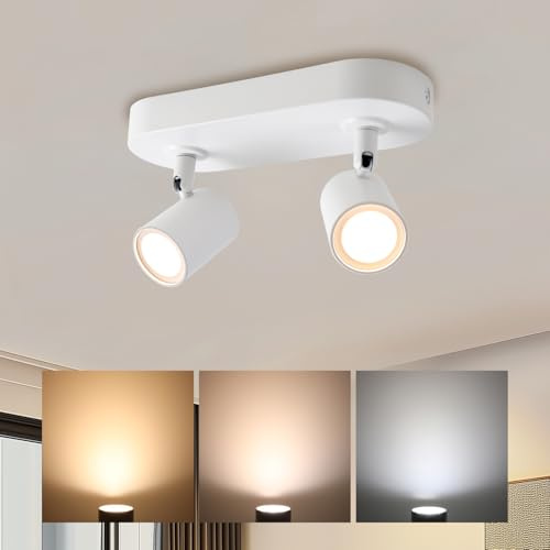 da LIGHT Lampada da soffitto a LED a 2 luci, orientabile, 3 CCT, bianco caldo/bianco neutro/bianco freddo, faretto da parete Mordern 230 V, bianco per soggiorno, camera da letto, cucina
