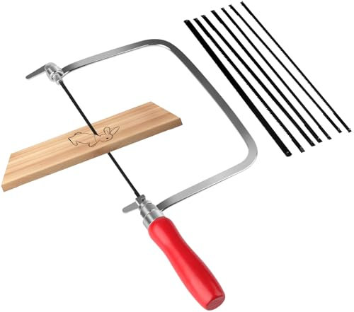 TINGTING Il set comprende 7 lame per sega a traforo e 1 sega per legno, girevole a 360 gradi, con manico in legno, tagli precisi per legno e metallo, sega per lavori di legno, progetti artigianali e