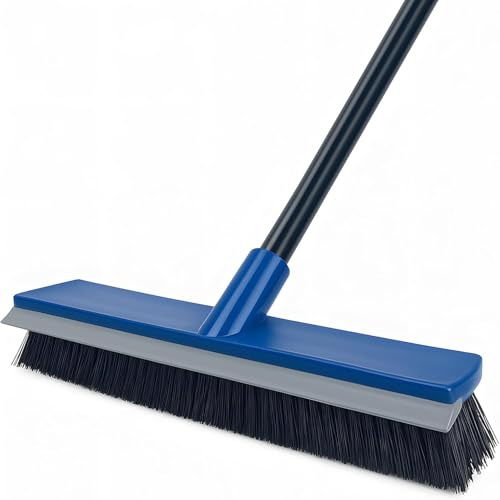 16'' Garden Broom Outdoor 2 in 1, with Rubber Squeegee and Stiff Bristle,58 Long Handle Yard Brush for Garden,Deck Patio Yard,Driveway,Warehouse