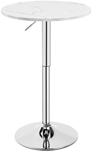 Yaheetech Height Adjustable Swivel Round Bar Table, Marble