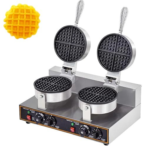 Gaufrier commercial, revêtement anti-adhésif et acier inoxydable, régulation de la température et minuterie, chauffage double face pour une cuisson uniforme, poignée anti-brûlure pour plus de sécurité