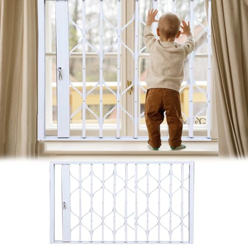Rejas para Ventanas Exteriores Protectores de Ventanas Antirrobo para Niños. Ventana Corrediza Plegable de Aleación de Aluminio Resistente a Huracanes. Valla de Malla Blanca con Cerraduras.(70cmx170cm