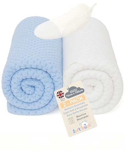 Soft Touch Baby Blanket for Newborn, Supersoft Waffle Blankets for Newborn Baby Boys and Girl Blanket. Car Seat, Pram, Cots 0-2 Years. 75 x 100cm (2-Pack)