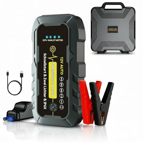 Arrancador portátil 3000A con pinzas inteligentes, impermeable IPX4, carga rápida PD, kit 4 en 1 para coche, SUV, diésel hasta 8L, ideal camping y verano