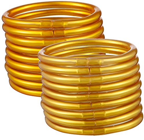 FOMIYES 18 piezas Pulseras de Silicona Brillantes con Purpurina para Mujeres y Niñas Vintage de Dorado y Dorado Brazaletes Gelatina para Fiesta Diario