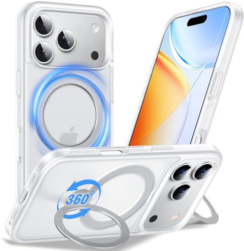 Anqrp 360° ALL-in-ONE Stand Case for iPhone 17 Pro Max Case with Rotatable Magnetic KickStand Ring Holder, Compatible with Mag-Safe, MIL-Grade Shockproof iPhone 17 Pro Max Cover, Mist Matte Clear