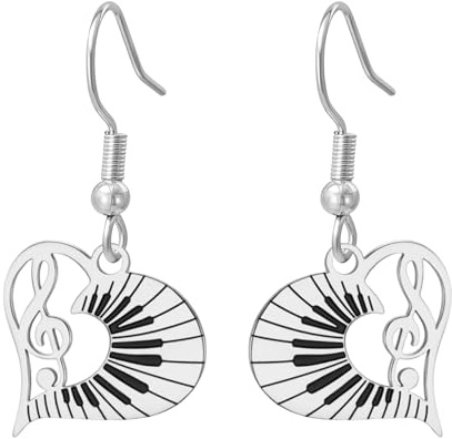 Boucles d'oreilles en forme de note de musique Boucles d'oreilles pendantes en forme de clé de sol Bijoux sur le thème de la musique Cadeaux pour les amateurs de musique (argent)