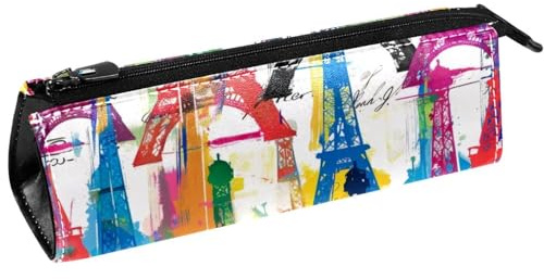 VAPOKF Grunge Sac à crayons coloré Motif Tour Eiffel Pochette à crayons Pochette cosmétique Sac compact à fermeture éclair