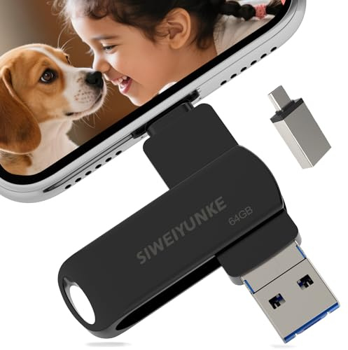 Cle USB c 64 go-Clé USB iphone, 4 en 1 pour iOS/Android/Smartphone/iPad/Mac/PC/Tablette Stockage Externe Haute Vitesse-Cle USB pour iphone Transfert Photos (Noire, 64GB)
