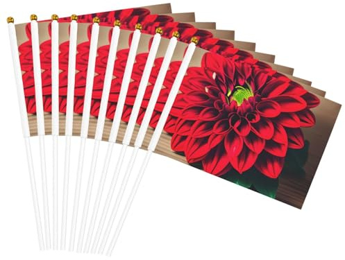 Planche en bois rétro avec imprimé dahlia rouge et drapeau léger pour fêtes, événements, anniversaires de mariage, décoration diverses occasions