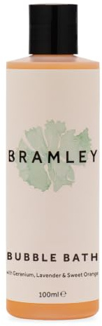 Bramley Bubble Bath (100ml), Bath Soak with Geranium, Lavender & Sweet Orange Essential Oils, Vegan Bubbles to Gently Cleanse & Soften
