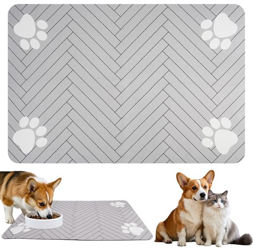 Napfunterlage für Hunde und Katzen, 60 X 40 cm rutschfeste Hundenapf Unterlage, Saugfähige Schnelltrocknend Kieselgur Futternapf Unterlage, Futtermatte Katzen Groß, Haustier Futternapf Unterlage