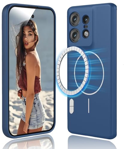 DESSEN Funda Magnetica para Motorola Moto Edge 50 Pro 5G - Carcasa de Silicona Líquida Suave, Antigolpes Protector Camara Móvil Case, Compatible con Accesorios Magnéticos, Azul