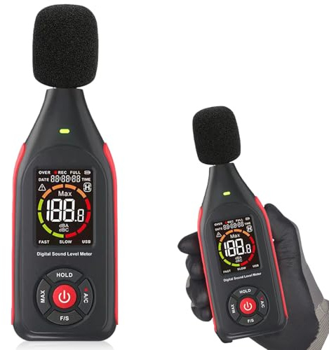 Behogan Misuratore di rumore: registratore di dati, decibel con 43000 record, misuratore di rumore con allarme, misuratore di rumore digitale per industria, ambiente, traffico, spazi