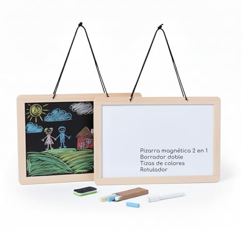 KUKURULLO Doppelseitige Tafel mit Holzrahmen, schwarze und weiße Tafel für Kreide und Marker, inklusive Kreide, Marker und Radierer, ideal für Kinder, Gastgewerbe und Dekoration