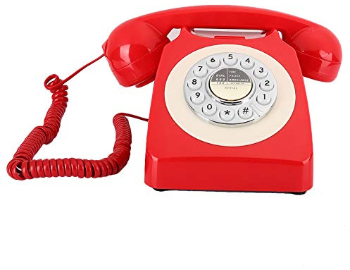 Generic Telefono Fisso Vintage retrò Vecchio Stile per Scrivania 'hotel, Campanello Meccanico in Rame, Rosso, 1 Pezzo