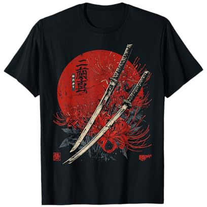 Ragno Rosso Giglio Fiore Katana Spada Anime Giapponese Otaku Maglietta