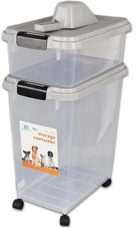 Kiswa collection Airtight Pet Food Storage Containers – Set of 3 Plastic Dispenser Bins for Pet Food, Dog, Cat, Bird Dry Feed – Easy to Use, Durable (Grey)