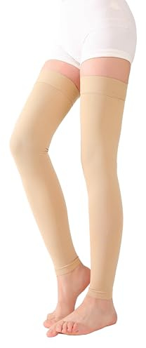 TOFLY Oberschenkel Kompressionsstrümpfe, Footless Kompressionsschläuche, Medizinische Klasse Kompression Socken 20-30 mmHg (Klasse KKL II CCL 2), Abgestufte Stützstrümpfe Silikonband, 1 Paar Beige L