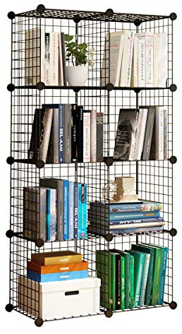 KOUSI 14x14 Wire Cube Storage, Metal Grid Organizer, 8-Cube Modular Shelving Unit, Stackable Bookcase, Ideal for Living Room, Bedroom, Office, Garage