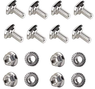 PZRT 8pcs M8 x 30mm Hammer Head Bolt T Screw,8pcs M5 Hexagon Flange Nuts Set, Carbon Steel Nickel Plated for 4040 Series Standard 8mm T-Slot Aluminum Profile