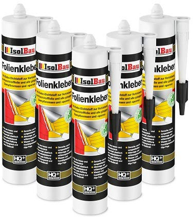 Isolbau Profi Folienkleber - 5 x 450 g Bauelastischer 1K Klebe-Dichtstoff zur Verklebung von Kunststofffolie, Dampfbremsen & Dampfsperren