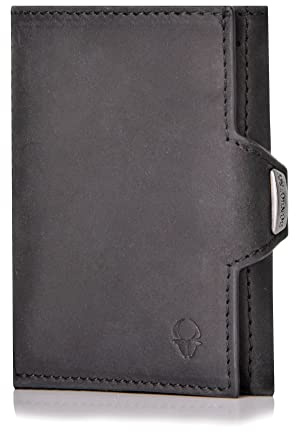 DONBOLSO Wallet NextGen Leder - Slim Wallet ohne Münzfach - Geldbeutel mit RFID Schutz - Kartenetui bis 11 Karten - Mini Portemonnaie für Herren und Damen - Geldbörse - Schwarz Vintage