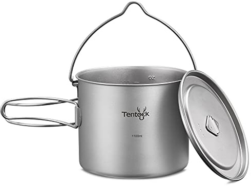 Tentock Titan Hängen Topf mit Deckel und Klappgriff Ultraleichter Tragbarer Outdoor Kochgeschirr Topf 1100 ml für Campfire Picknick Grill Wandern