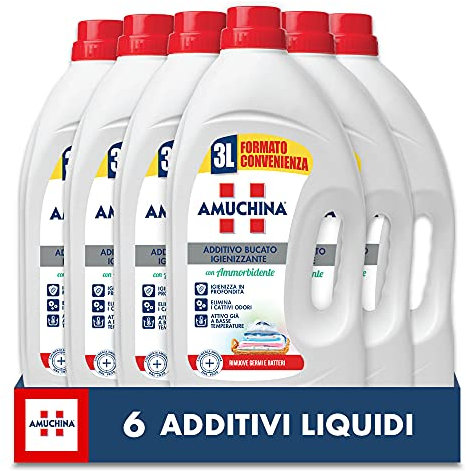 AMUCHINA Additivo Igienizzante Lavatrice Liquido con Ammorbidente, 6 Flaconi da 3 LT