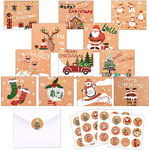 Cartoline di Natale, 24 Pezzi Biglietti di Natale con Buste e Adesivi, Regalo Natale Cartoline, Biglietto Auguri Natale Biglietti di Auguri Creativi per Salutare Familiari, Amici e Colleghi, 20x12cm