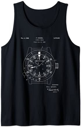 Taucheruhr mit Patentdiagramm, Umrisskunst, Armbanduhr Tank Top