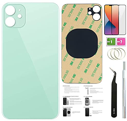 Day-market 12 Rückglas für iPhone 12 Backcover Glas (6,1 Zoll) mit vorinstalliertem Klebeband + Installationsanleitung + Reparaturwerkzeuge + Displayschutzfolie (grün)
