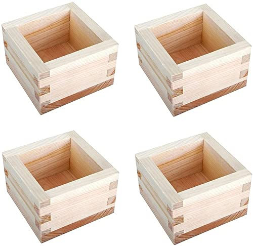 Sake-Becher aus Holz, japanische Zypresse, Sake-Tasse, hergestellt in Japan, Originalfarbe, 4-teiliges Set