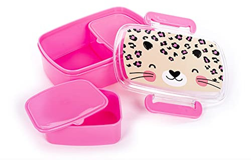 Tri-Coastal Design - TCD Made for Kids | Box Porta Pranzo | Scatola Grande 750 ml |Due Contenitori all'Interno| Senza BPA | Fantasia Maculata su Sfondo Rosa