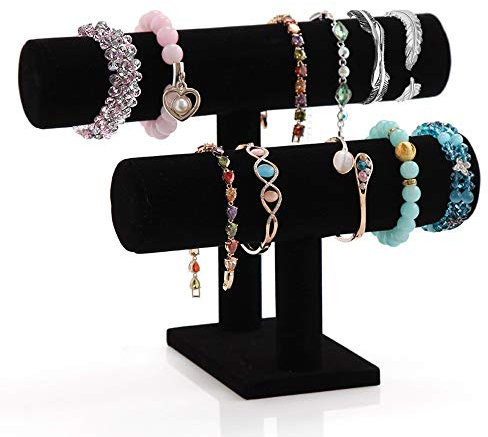 Pinkgarden 2 Etagen Schmuckständer für Frauen Mädchen, T-Bar Schmuckhalter für Armband Halskette Uhr Schmuck-Organizer, Schwarz, Geschenk für Frauen