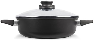 Set Original Gundel GUSS-KASSEROLLE INDUKTION, Pfanne hoher Rand Ø 24 cm mit Deckel, Höhe 7,5 cm, BIOTAN-Oberfläche, backofenfeste Griffe