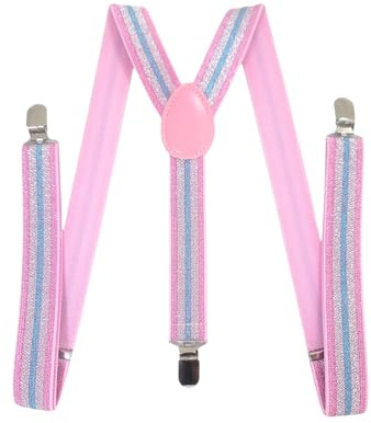 2 Brothers Unlimited Inc 2BU MENS WOMENS FASHION GLITTER SPARKLE SUSPENDERS (Pastel Stripe White, Pink, Blue)