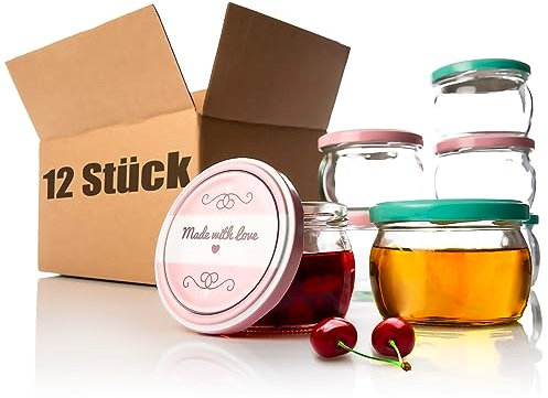 BigDean12er Set Einmachgläser mit Deckel in rosa und pastell-grün in made with love Stil - 260ml Sturzgläser Marmeladenglas