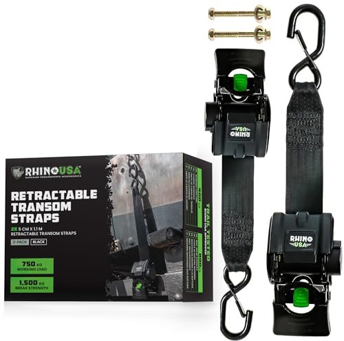Rhino USA Einziehbare Bootsanhänger-Gurte (2er-Pack) - Schwerlast 5cm x 1,1m, 1300kg Boots-Spanngurte für Anhänger - Ultimative Spannriemen für Boot, Jet-Ski und mehr! Pulverbeschichtet Schwarz, Stahl