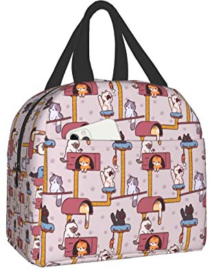 XVBCDFG Fiambrera con diseño de animales de dibujos animados, fiambrera con aislamiento Bento Box, fiambrera impermeable reutilizable con bolsillo frontal pa