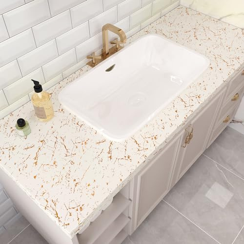 VEELIKE Weiß Gold Marmor Tapete Marmoroptik Selbstklebend Mamor Folie Marmortapeten Wand Gold Weiss Klebefolie Arbeitsplatte Küche Tapeten Badezimmer Küchentapete Wand Abwaschbar 40cm x 300cm