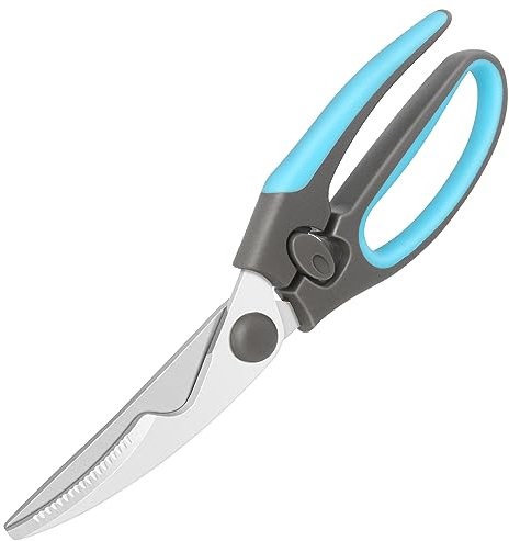 Asdirne Geflügelschere, Hühnerschere, Geflügelschere mit stabilem Edelstahl und Komfortgriff, kraftvolles Schneiden, lebensmittelechtes Material, für Küche, robustes Schneiden, Blau/Grau